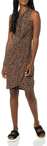 Amazon Essentials Robe Encolure Cache-Cœur Croisé sur La Nuque sans Manche Femme, Brun Foncé Fleuri, M
