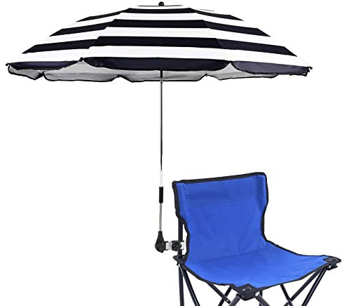 STARRY CITY Sonnenschirm für Stuhl mit Verstellbarer Klemme,Oberfläche115cm,mit Regenschirm Clip Befestigung für Terrassenstühle,Strandstühle,liegestuhl,Rollstühle,Golfwagen (B-Streifen)