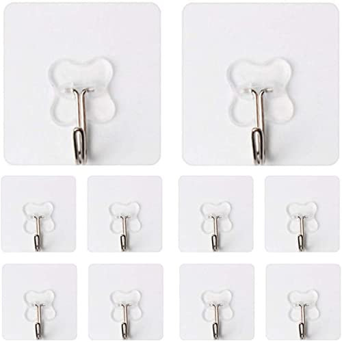 RED FOREST E-COMMERCE CO., LTD Heavy Duty Adhesive Hooks for Hanging 15lb(Max) - Transparent Wall Hooks, Reusable Sticky Utility for Ceiling, Bathroom, Kitchen (Pack of 10)
