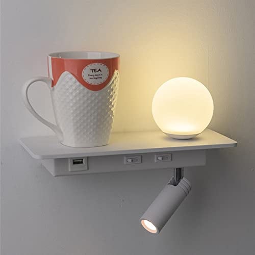LANMOU Modern Innen Wandlampe mit Schalter und USB Anschluss, Wandmontage Leselampe, 350° Drehbar Bett Wandleuchte Runde Schlafzimmer Bettlampe LED 3000K Leseleuchte (5W+3W) (White)