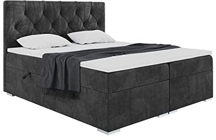 MEBLINI Boxspringbett mit Bettkasten - Gepolstert Doppelbett mit Matratze und Topper - Polsterbett mit Stauraum - Bett mit Kopfteil - Stauraumbett - Roma - 200x200 - H3/Schwarz Samt
