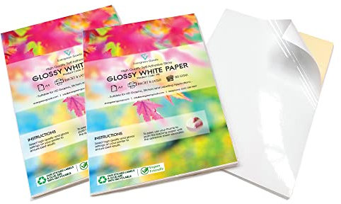 Evergreen Goods 100 Sheets A4 White Glossy Self Adhesive Printable Sticker Paper | Compatible with Inkjet & Laser Printers | Sticky Back Labels | Printable Stickers for Home Office & Craft Projects