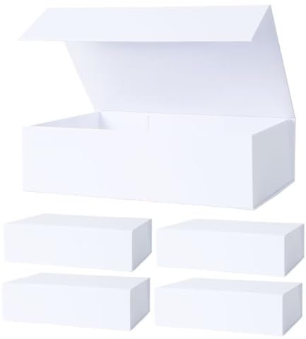 Aimyoo Faltbare Geschenkbox mit Magnetverschluss, 26,7 x 17,8 x 7,6 cm, für Brautjungfer, Trauzeugen, Antragsboxen, rechteckige Aufbewahrungsbox, Weiß, 5 Stück