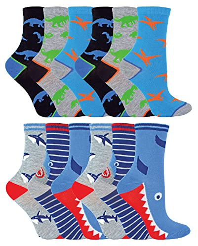 12 Pair Multipack Kids Novelty Bamboo Trainer Socks | Sock Snob | Breathable Low Cut Socks with Fun Designs