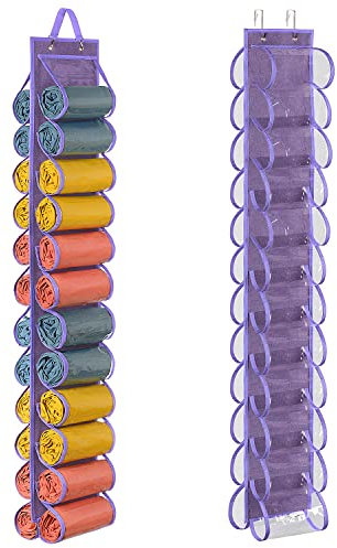 Lirex Leggings Aufbewahrungsbox, Hängender Yoga Leggings Aufbewahrungs Organizer mit 24 Taschen Faltbarer Oxford Stoff Schrank Organizer Hemden Jeans Aufhänger Sockenhalter für Schlafzimmer, Violett