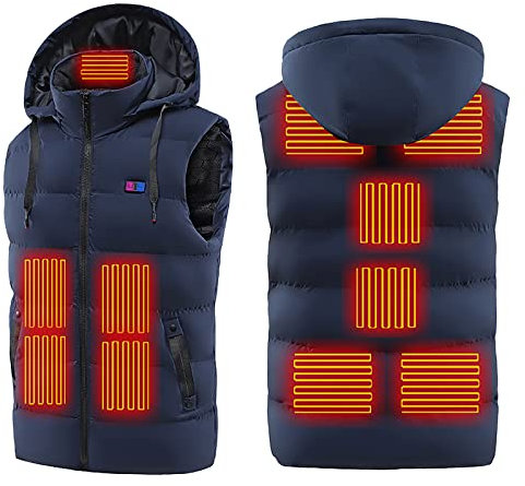 Veste Chauffante Homme sans avec Batterie Incluse USB Veste Chauffante Femme Zippé Chapeau Polaire Doudoune sans Manche Gilet Hiver Chaude Manteau Moto Chasse Saharienne Tthermique Pas Cher Noir M