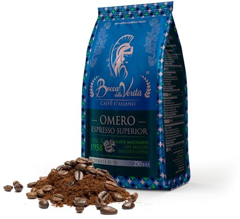 BOCCA DELLA VERITA® - Café moulu italien OMERO PREMIUM 30A/70R en sac de 250 grammes avec valve de protection