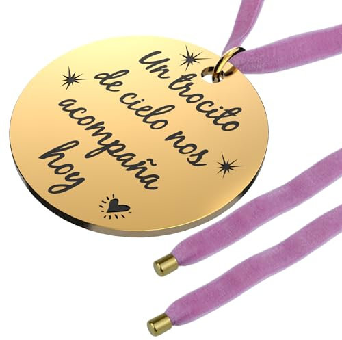 Los Eventos de la Tata - Medalla Ramo de Novia - Chapa Ramo Boda (Redonda Dorado Cordón Rosa, Un Tocito de Cielo)