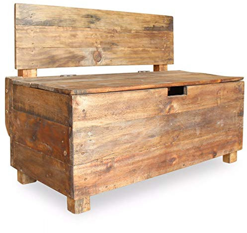 Tidyard Holz Aufbewahrungsbank mit Lehne, 2-Sitzer Retro Sitztruhe Holzbank Sitzbank mit Stauraum, Schlafzimmer Essbank Holz Gartenbank Parkbank 86 x 40 x 60 cm