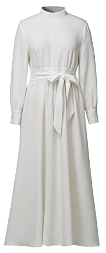CAMDOM Clergy Dress for Women A Line Elegant Maxi Dress Long Sleeve Modest Church Dresses Priest Costume with Collar and Belt