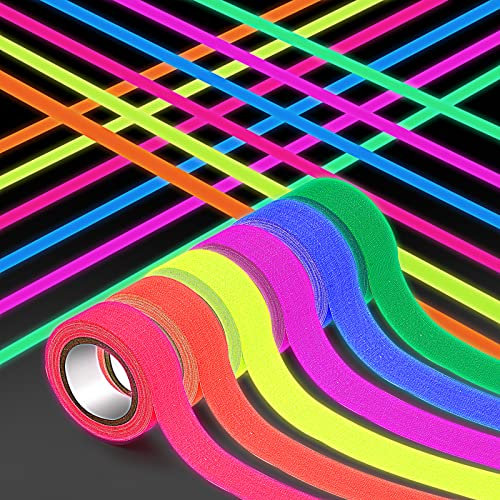 Fluoreszierendes Klebeband Bunt 6 Rollen, Neon Tape Fluoreszierende Bänder Schwarzlicht Klebebänder Glow Duct Tape Leuchtendes Band für Partydeko Handwerk Kinderbasteln (5M X15mm, 6 Farben)