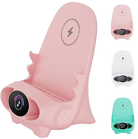 LACOXA Mini Chair Wireless Fast Charger Multifunctional Phone Holder, Wireless Charger Mini Chair with Phone Holder and Speaker - Portable Desk Accessory for All Phones (Pink)