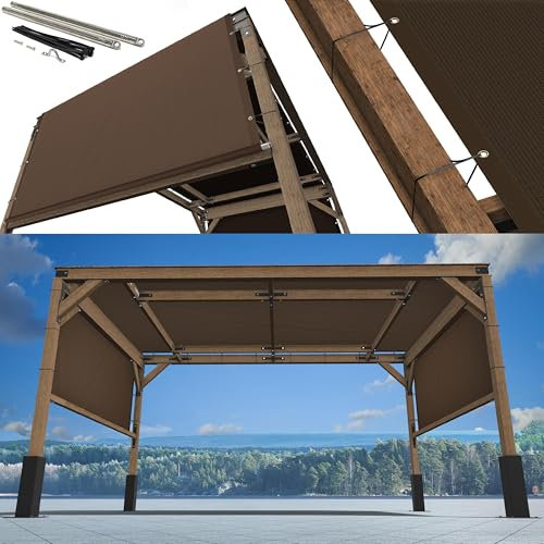 ShadeMart 95% Pergola Sun Shade 12' W x 16' L Brown Canopy Outdoor Replacement Cover with Grommets and Stainless Steel Weighted Rods for Patio, Backyards, Carport, Garden (We Make Custom Size)