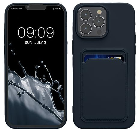 kwmobile Case Compatible with iPhone 15 Pro Max Case - TPU Phone Cover with Credit Card Holder - Dark Blue