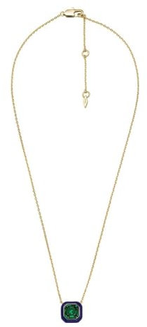 FOSSIL Damen Halskette aus Messing mit Karabinerverschluss, Blau