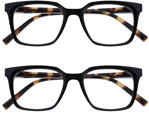 OPULIZE KOI Lesebrille 2er Pack - Große Rechteckige Brillenfassung - Schwarz - Sehhilfe für Damen, Herren - Federscharniere - RR50-1 - +2.00