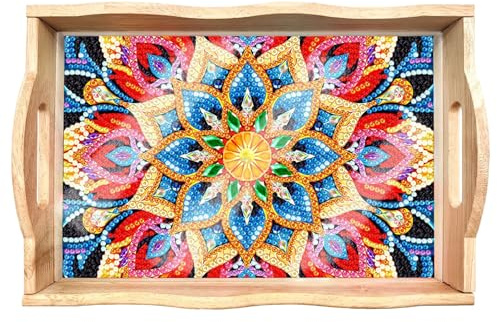 Uitseld 5D Painting Trays, Diamond Painted Dinner Plate, Wooden Art Painting Serving Trays Kit, Lightweight Crafts Decor For Breakfast, Bar, Dining, Table, And Family Gatherings