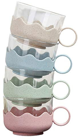 Taza de café Transparente, 4 Unidades, Vasos irrompibles, Vasos de Fibra de Paja de Trigo, Tazas Reutilizables, Vaso for café, té, Agua, Leche, Bebida