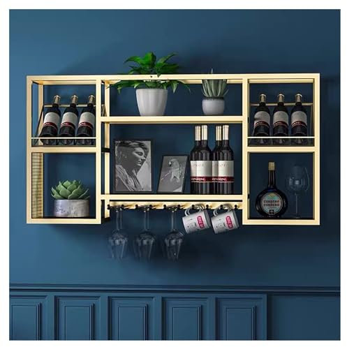 Botellero Vino Pared Vinoteca Wine Rack Garrafeira de Vino Mueble Bar Mini Bar para Casa Salon con Soporte para Copas Estantes de Almacenamiento para el Hogar Cocina Despensa Bodega Bar ( Color : Gold