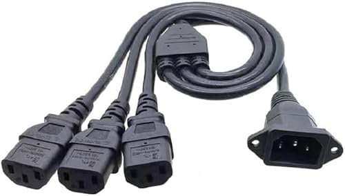 YCYUYUFUNS IEC Splitter C14 to 3 x C13 Kettle Lead Multi IEC Cable C14 Chassis Panel Mount Power Cable for Monitors, Computers, TV, PC
