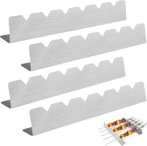 LEKEFETO 4 Stück Grill Spieße Rack: BBQ Halterung für 6 Spieße, Grillspießhalter aus Edelstahl, Grill-Zubehör, Grill Spieße Rack, für Outdoor Camping und Wandern