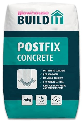The Glowhouse Postfix Concrete Fast Setting Strong Hold. Perfect for All Types of Post, Fence Post, Washing Line Post. Easy to Use Post fix concrete, No Mix Aggregate Weatherproof Bag 20kg