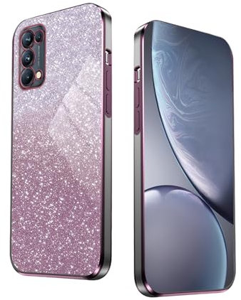 WBWONE Glitter Hülle für Oppo Find X3 Lite, mit Elektroplattiertem Rand, Stoßfestes Handyhülle, Schutzhülle mit Funkeln Aufkleber - Rosa