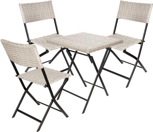 BRUBAKER Set de Balcon Lugano avec Table et 3 Chaises - Imperméable Pliable et Peu Encombrant - Set de Meubles de Balcon en Poly Rotin - Ensemble de Sièges pour Balcon Terrasse Jardin - Gris Beige