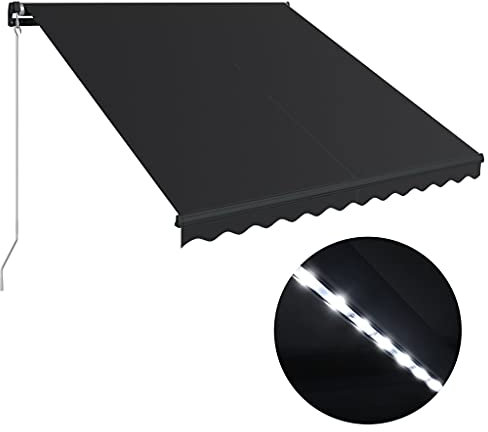 Bulliing Gelenkarmmarkise mit LED 350x250 cm Balkon Sonnenschutz Balkon Klemmmarkise Markisenbeleuchtung Gartenmarkise Anthrazit