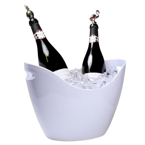 bar@drinkstuff White Drinks Pail 10L – Plastic Wine & Beer Bottle Cooler for Parties