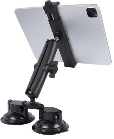 FPN iPad Pro 12.9 Inch Tablet Mount with Dual Suction Cup Base for Car Windshield, Aluminum Arm Heavy Duty, Tablet Suction Holder for Window, Compatible with 6.5-12.9 Tablets