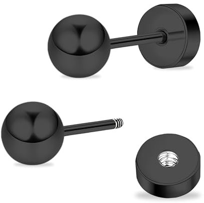 Artskin Women Flat Back Ball Stud Earrings Titanium Hypoallergenic Girls Earrings Studs for Sensitive Ears Simple Classic 5mm Flat Stud Earrings for Helix Tragus Cartilage (Ball - Black)