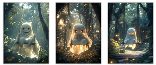JOSUE 3-teiliges Set Gold, grau Halloween Bild Bilder Aesthetic Leinwand, Waldgeist Bilder Wohnzimmer Bilder, Poster, Kunstdrucke-50x70cmx3 Ungerahmt