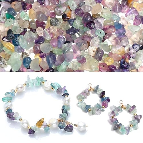 HERZONE circa 450 perline di fluorite con 2 fili di pietra naturale, cristalli di cristallo, perle da infilare, per braccialetti fai da te, collana e gioielli (fluorite)