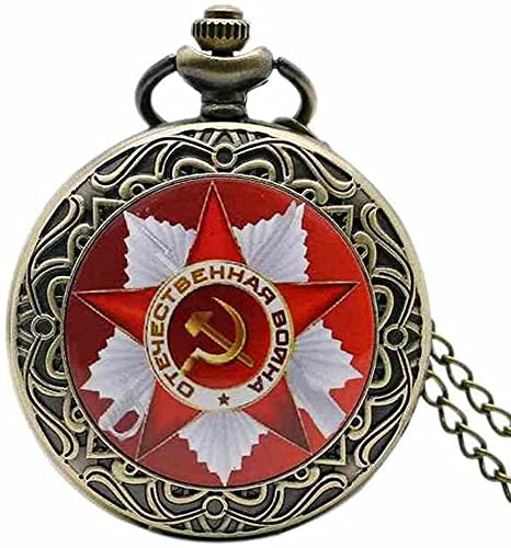 JFNHUTL Retro Russia Unione Sovietica Bandiera Russa Distintivi Martello Falce Orologio da Taschino Gancio Design URSS Collana Catena Regalo per Uomo Donna