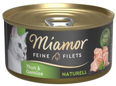 Miamor - Feine Filets Naturelle | Nassfutter für ausgewachsene Katzen mit Filetstückchen im eigenen Saft. Fettarmes Ergänzungsfutter in der Dose ohne künstliche Zusätze | 24x80g Thun & Gemüse