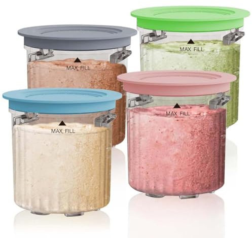 joukares Ice Cream Containers, 16oz Replacement Pints Compatible with Ninja Creami NC300 Series, Reusable Ice Cream Tubs with Lids, Ice Cream Pint Accessories Compatible with Frozen Dessert Maker 4p