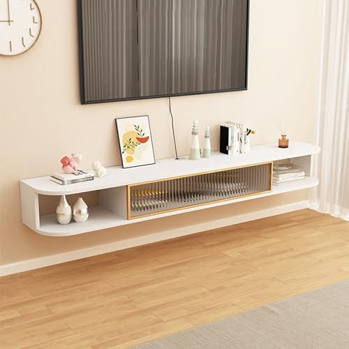 WNGJZZYC Mueble de TV Flotante, Mueble Television de Pared, Mueble para TV de Madera, Soporte de Entretenimiento para Almacenamiento de Medios para Apartamentos Pequeños(White,140x24x20cm/55x9.5x8in)