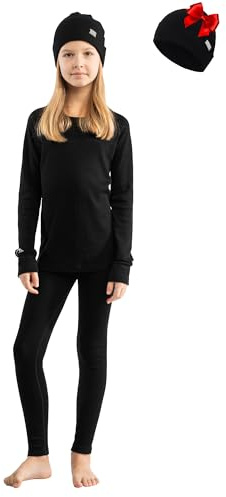 Merino.tech 100% Merino Unterwäsche Kinder Set Shirt & Hose Alltag + Mütze | Thermounterwäsche Jungen und Mädchen, Funktionsunterwäsche, Skiunterwäsche Hautfreundlich, Kratzfrei, Wärmend, Atmungsaktiv