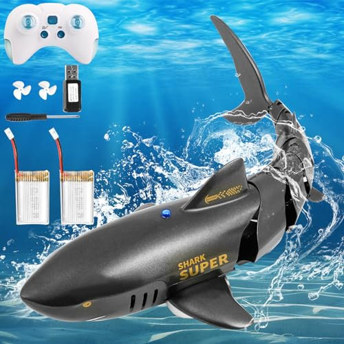 Weinsamkeit Ferngesteuertes Hai-Spielzeug, 2.4GHz Ferngesteuertes Hai-Spielzeug mit USB, Ferngesteuertes unterdem Wasser Shark Toy, Geschenk für Kinder Pool Lake Pond Garden (Schwarz)