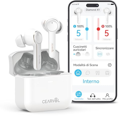 Cearvol Amplificatore del Suono per Anziani Ricaricabile e Bluetooth Riduzione del Rumore App Compatibile con iOS/Android Quattro Modalità per Perdita Uditiva da Lieve a Moderata,Bianco