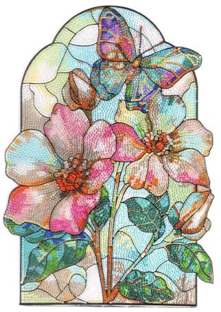 Ideen mit Herz Diamond-Painting-Fensterbild | Glaskunst-Optik | Dekoration & DIY | Material: PET (Schmetterling mit Blüten)