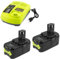 KEATFE Pack of 2 5000 mAh Battery and Charger for Ryobi ONE+ Devices, 18 V Li-Ion Replacement Battery for Ryobi BPL-1815 BPL-1820G BPL1820 BPL18151 P102 P103 P104 P105 P106 P107 P108 Electric
