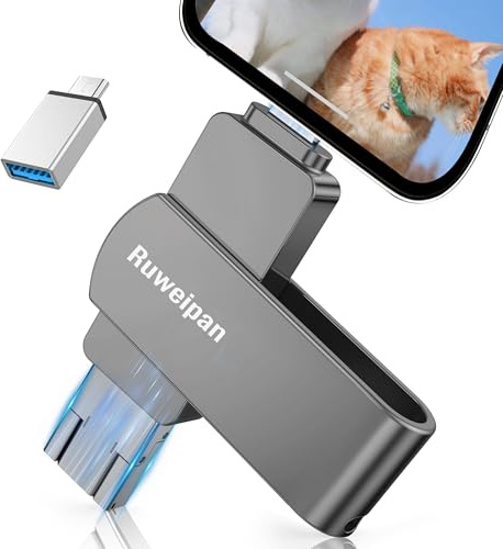 Cle USB pour Phone, (sans App) Ruweipan Clé USB 256 Go, Clef USB 3.0 Transmission Efficace Phone Stockage 4en1Mini Photostick pour iOS/Smartphone/Tablette/PC/Pad(Noir