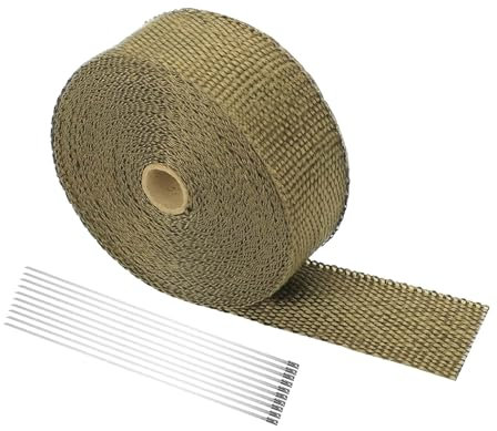 HSUYUN Hitzeschutzband Auspuff, 50 mm x 5 m Auspuffbandage, Titanfarben Auspuff Hitzeschutzband, mit Metallkabelbindern Motorrad Auspuffisolierung - für Befestigung von Autowärmeisolierungen
