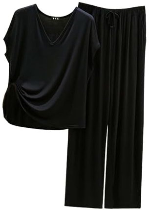 Pigiama da donna a maniche corte a gamba lunga, a gamba larga, set per il tempo libero da donna, pigiama estivo petite pantaloncini da donna UK pantaloncini e magliette set estivo Sportstop pigiama