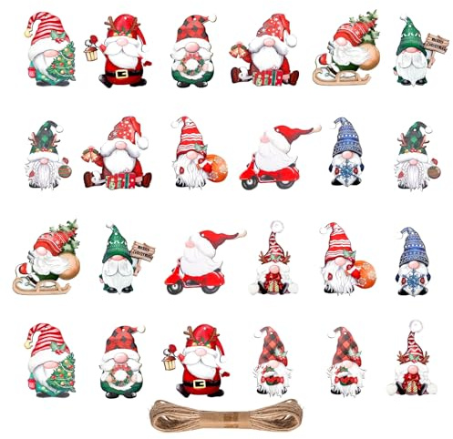 24 Pcs Christmas Wooden Set, Gnomes Pendants with Storage Boxes, Xmas Wood Ornaments Gnome for Diy Crafts Christmas Holiday