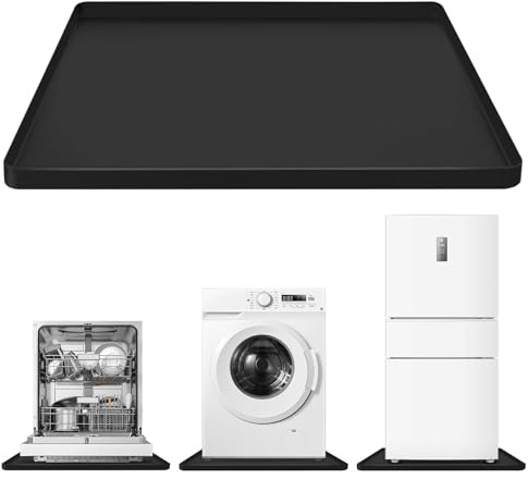 XHIKOWAT Silicone Washing Machine Pan 27 X 27 inch - Dishwasher Drain Pan with Raised Edge, Washer Tray for Floor Protection, Air Conditoner Drip Pan, Non-Slip Multi-Functional Leak Mat (Black)