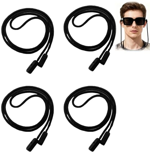 4Pcs Secure Glasses Cord,Glasses Lanyard,Universal Eyeglass Strap Chains Cord,Spectacles Cord,Adjustable Sunglasses Strap,Glasses Sports Strap,Glasses Accessories,Non-Slip Glasses Neck Strap(Black)