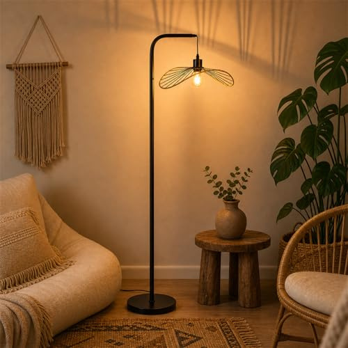 Lichtmaler Stehlampe Schwarz Leselampe Wohnzimmer Standleuchte | mit Fußtaster Vintage Bogenlampe Metall E27 Industrial für Schlafzimmer Büro Bett (Ohne Leuchtmittel)